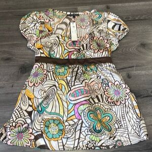 ❤️PIERRI New York short sleeve top, brown, pink and green designs size L